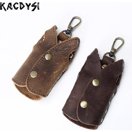 Manual Crazy Horse Leather Mens Keys Wallets Holder Case Waist Bag Retro Keyring Pouch Bag Small Mini Key Safe Hanger Key Chain