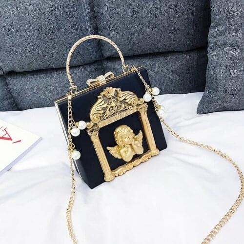 PU Leather Shoulder Bag Women 2021 Girls Purses and Handbags Baroque Style Angel Relief Designer Female Shoppers Casual Wallets