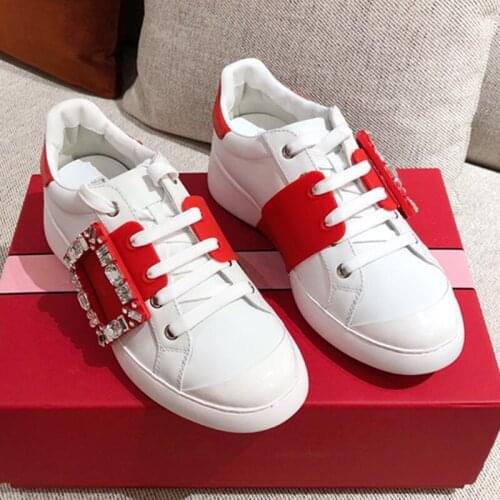 Diamond Square Buckle Zapatos De Mujer Lace Up Woman Shoes Thick Bottom Casual Fashion Flat Sneakers Round Toe Ladies Shoes 2020