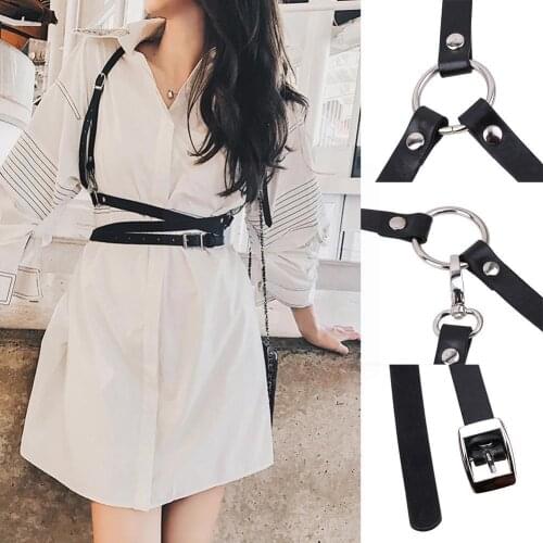 Women Gothic Handmade PU Leather Harness Belts Body Waist Body Vest Strap Bondage Trend Chest Sculpting Belt Waist Straps W8N5