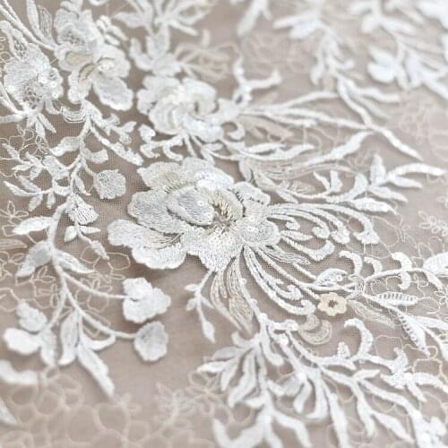 0.5m/lot high-grade clothing Plum blossom embroidered lace fabric wedding dress handmade diy decorative cloth accessories X338