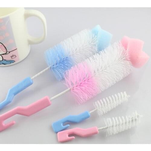 1 Set 2Pcs Baby Nipple Milk Bottle Cup 360 Degree Sponge Cleaner + Pacifier Brush Cute New