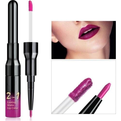 2 in 1 Double Head Liquid Matte Lipstick Lip Gloss & Lip Liner Waterproof Nude Lipstick Set Lipgloss Mate Lip stick Pen Makeup