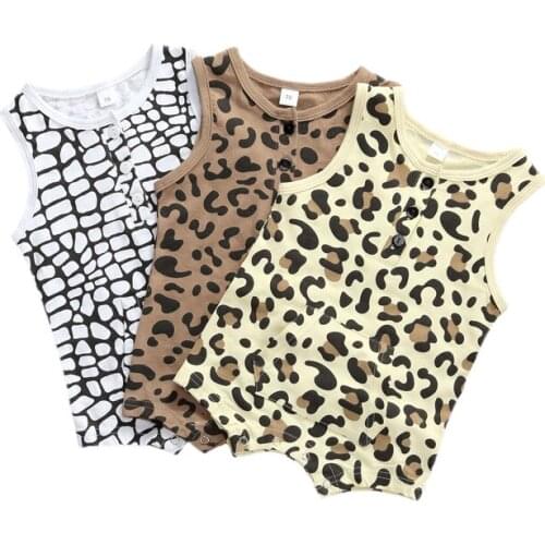 2020 Infant Soft Cotton Playsuit Newborn Infant Baby Boy Girl Romper Leopard Print Sleeveless Jumpsuit Sunsuit Baby Clothes