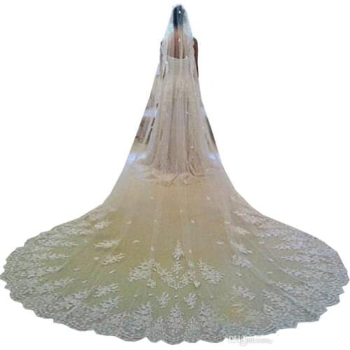 2020 Wedding Veils with Lace Applique Edge Long Cathedral Length Bridal Veils Edge Church Tulle Wedding Veils