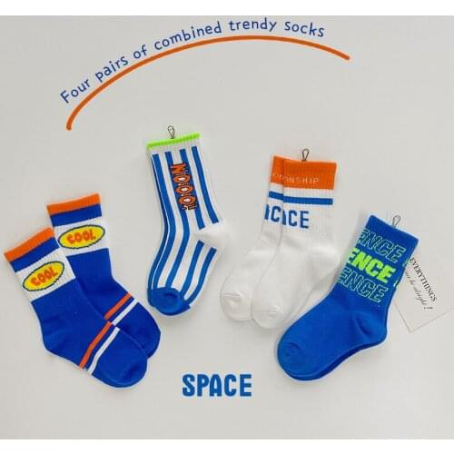4 Pairs Korean Fashion Warm Kids Socks 2021 Autumn Baby Girl Socks Cute Letters Stripe Cotton Sokken For Boys 3-12T
