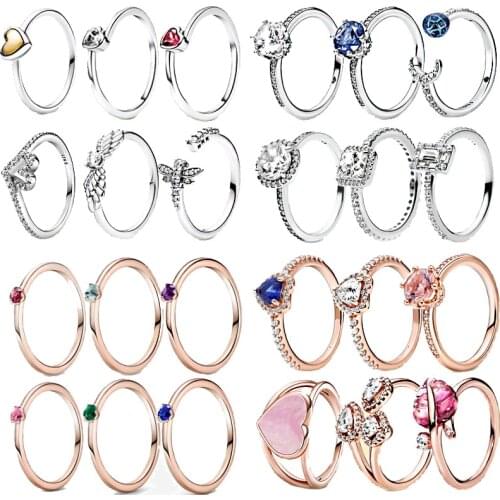 2021 Valentines Day New 925 Sterling Silver Red Light Blue Light Purple Zircon Rings For Women Engagement Anniversary Jewelry