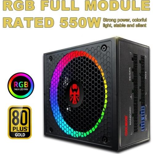 Coolmoon RGB Computer Power Supply Rated 550W Wide Active Gold Medal Silent Desktop Full Module Power Supply