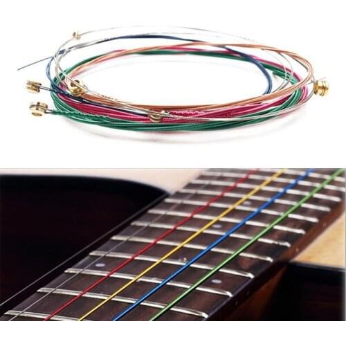 Colorful Guitar Strings 6Pcs Rainbow Acoustic Guitar Strings E-A For Acoustic Folk Guitar Classic Guitar Multi Color