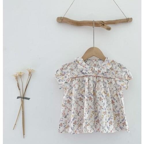 Floral Blouses Girls Short Sleeve Vintage Summer Tops Toddler Baby Clothing 1-7Y