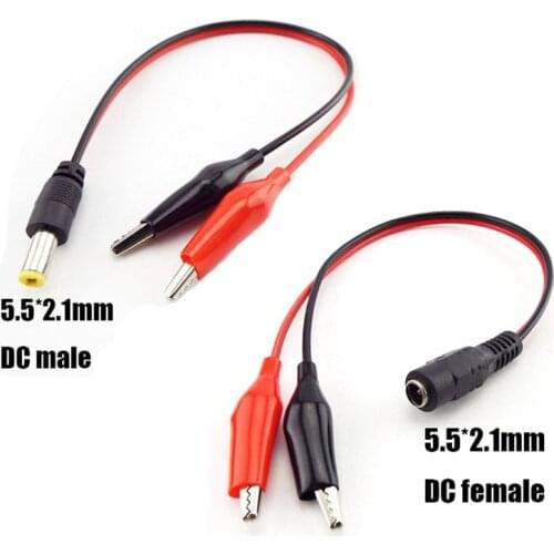 DC Male Female Jack Connector Alligator Clips Crocodile Wire 12V Power Cable To 2 Alligator Clip Connected Voltage 5.5*2.1mm