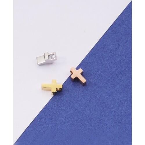 Fnixtar Mirror Polished 1.8mm Small Hole Bead Stainless Steel Cross Beads Charms Pendants Accessories 3*8mm 20piece/lot