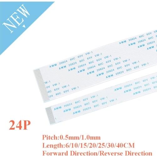 10PCS FPC/FFC Ribbon Flexible Flat Cable 24 Pin 0.5MM/1.0MM Pitch With 6/10/15/20/25/30/40CM Length Forward Reverse Direction