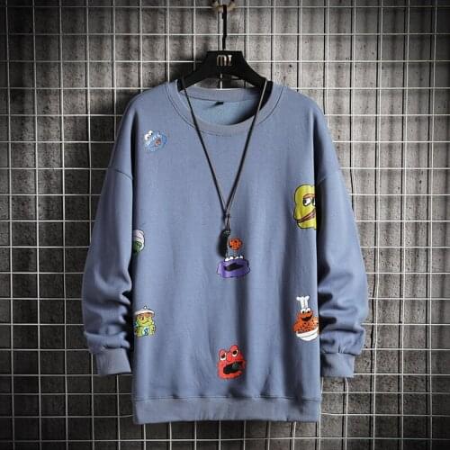 GlacialWhale Crewneck Sweatshirt Men 2021 New Winter Printed Oversized Japanese Streetwear Blue Hoodie Men Sweatshirts Hoodies