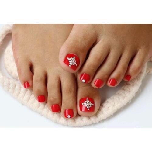 2020 Hot Handmade Full Diamond Round Toe Candy Color False Nail Crystal Diamond 24pcs Sexy red #N04