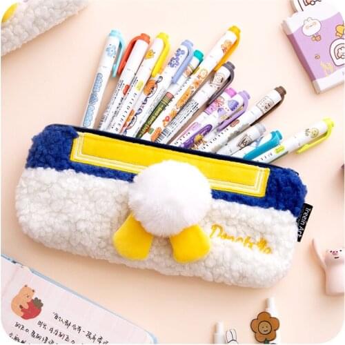 Adorable Fluffy Duck Tail Pencil Case Kawaii Pencil Bag Funny Cartoon Students School Supplies Cute Stationery