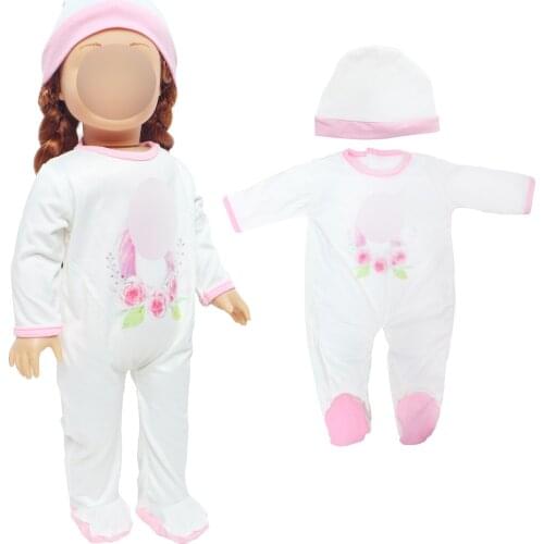 Fashion White Doll Outfit Jumpsuits Pajamas With Caps Clothes for 18 Inch American Doll Baby Girl DIY Accessoriess House Toys