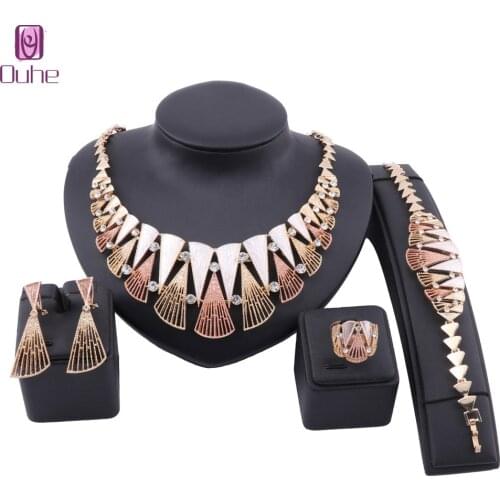 Fashion African Beads Jewelry Sets Wholesale Dubai Gold Colorful Brand Crystal Jewelry Set Costume Design Nigerian Bridal Set