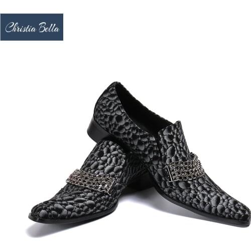 Christia Bella Punk Style Mens Leather Oxford Shoes Fashion Chain Business Dress Shoes Plus Size Printing Wedding Shoes