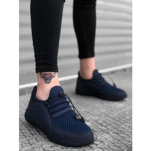 BA0173 Thick Base Fitted Style Sneakers Navy Blue Men 'S Sports Shoe