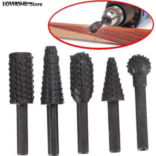 5pcs / 6pcs Rasp File Drill Bits Rasp Set Drill Grinder Drill Rasp For Woodworking Carving Tool 1/4" Round Shank Rotary Burr Set