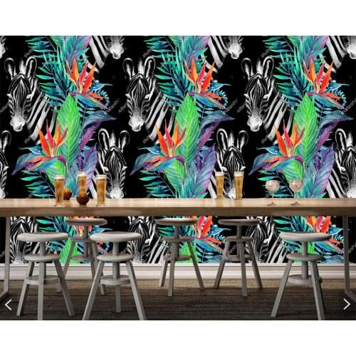 Custom natural wallpaper,Zebra and exotic flowers murals for living room bedroom childrens room sofa backdrop wall wallpaper
