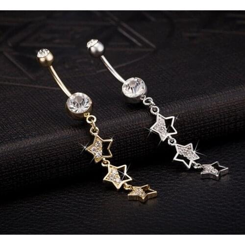 New Fashion Crystal Pentagram Stainless Steel Belly Button Ring Sweet Piercing Navel Piercing Body Jewelry Accessories