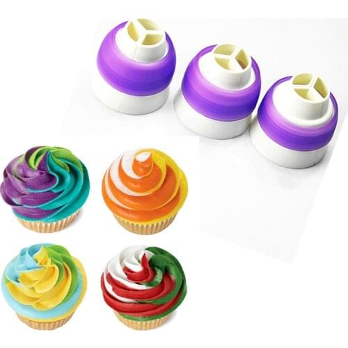 NEW Tri-color Cream Nozzle Coupler Icing Piping Bag Converter Cupcake Cake Decorating Tools 3 Sizes