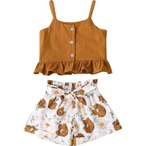 2021 Summer New Girls Clothing Set Printing Fashion Little Girl Suspender Shorts Two-Piece Small Fresh Baby Children Clothing