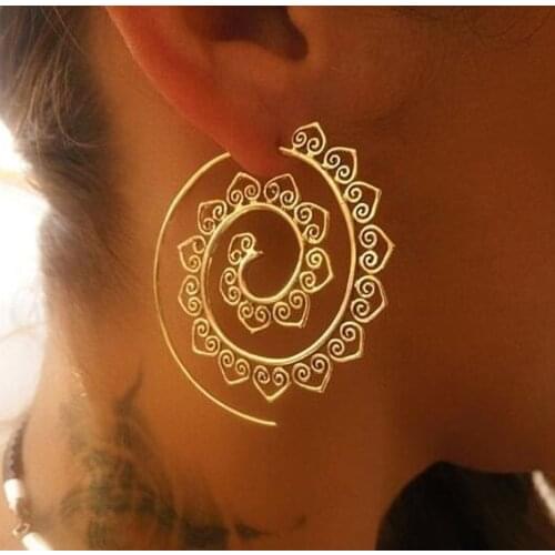 New Bohemian Ethnic Round Swirl Earrings Flower Design Statement Earrings Women Golden Color Party Spiral Earrings for 2019