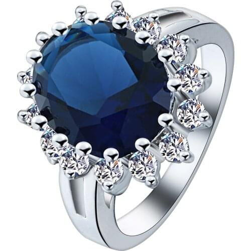 New Large White gold-color Rings for women Royal Blue White Crystal fashion jewelry elegant princess CZ zircon Engagement Ring