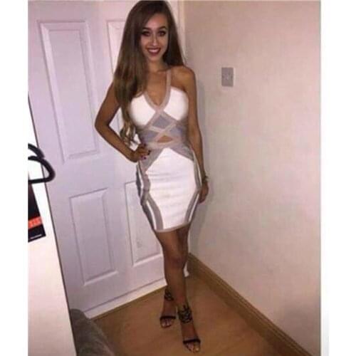 Wholesale Summer Style Sexy V Neck Patchwork Women Bodycon Bandage Dress 2021 Celebrity Designer Evening Party Dress Vestidos