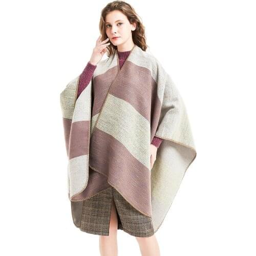 Autumn Winter Female Wool Women Cashmere 126*158cm Scarves Wide Stripes Long Shawl Wrap Blanket Warm Tippet Wholesale