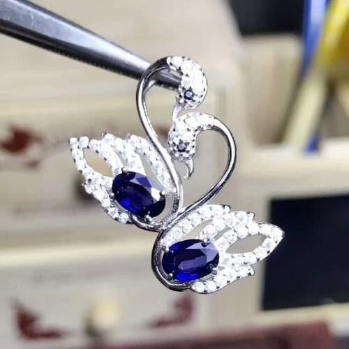 Natural blue sapphire gem Pendant natural gemstone pendant necklace 925 sterling silver Fashion Couple Swan girl gift jewelery
