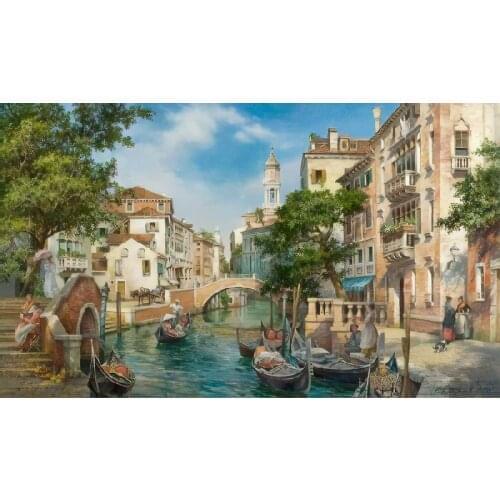 Large Landscape Art Oil Painting on Canvas Reproductions for Home Decor Venice Style Boats Painting for Sale High Quality