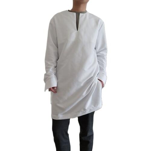 Modern Design Mens White Shirts V Neck Long Sleeve Cotton Dashiki Tops Custom Made African Occasion Wedding Clothes