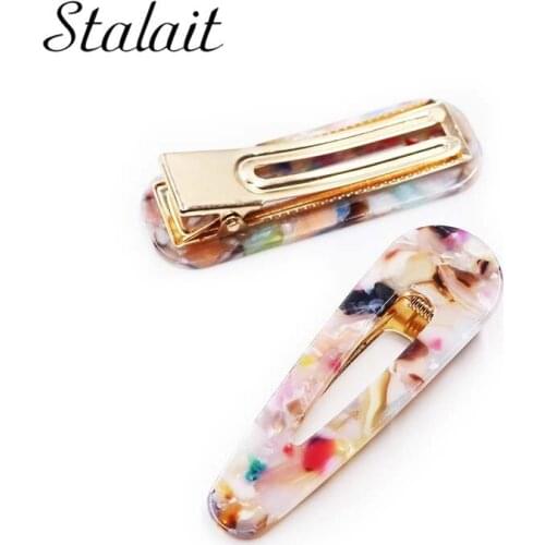 Cute Acrylic Hair Clip Hollow Geometric Water Drop Shape Duckbill Hairgrips Marble Pattern Hairpin For Women Gift