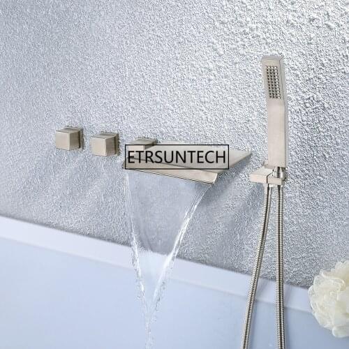 Bathtub Faucet Shower System Mixer With Bathtub Spout Handshower High Pressure Wall Mounted Faucet Set Brass Valve Three Handles