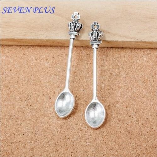 High Quality 20 Pieces/Lot 11mm*59mm Antique Silver Plated Dinner Service Tableware Spoon Charms For Jewelry Making