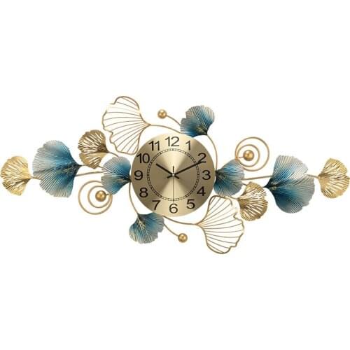 Light Luxury Metal Ginkgo Leaf Craft Wall Clock for Wall Decoration