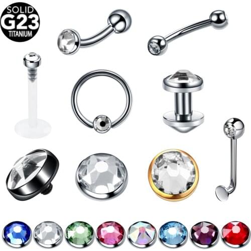 1PC Titanium Nose Ring CBR Eyebrow Tragus Labret Lip Vagina Piercings CZ Gem Ear Cartilage Helix Dermal Anchor Piercings Jewelry