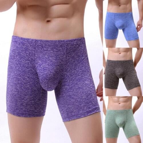 U Convex Men Underpants Solid Color Shorts Seamless Mid Waist Boxer Panties for Daily Wear