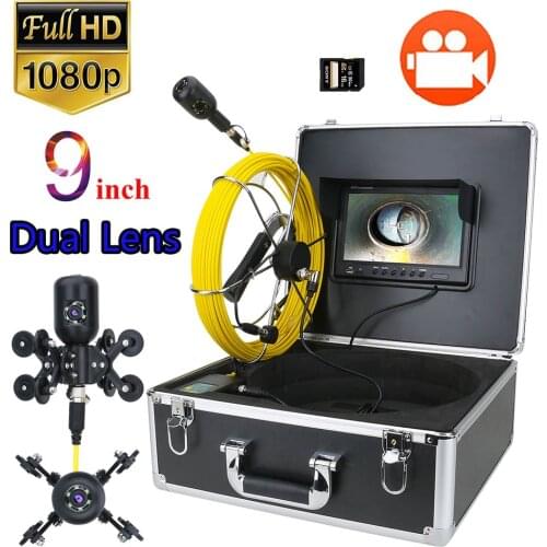 Waterproof Pipe Sewer Inspection Video Camera Drain Pipe Sewer Inspection Camera 9 inch DVR 1080P HD Dual Camera Lens IP68