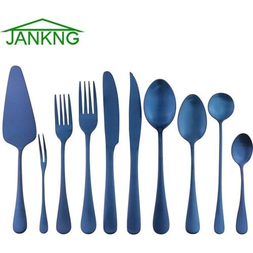 High-end Cutlery Blue Stainless Steel Dinnerware Matte Knife Creative Steak Sweet Fork Cake Shovel Christmas Tableware 1 P