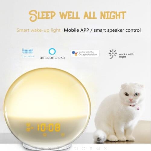 Alarm Clock 7 Colors Alexa Phone App Control Smart Wake Up Light Digital Night Light FM Radio Music Dimmable Smart Voice Lamp