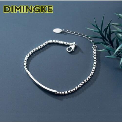 DIMINGKE S925 Sterling Silver Bracelet Fashion Box Bracelet OL Style Woman Party Birthday Gift 16+3CM