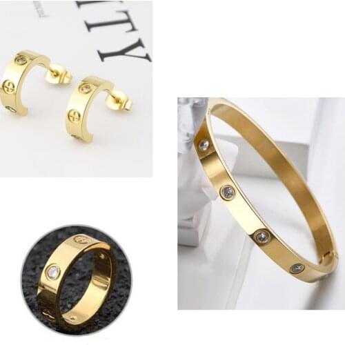 2021 Fashion Beautiful Delicate Cross Set Crystal Bracelet Ring Stud Earring For women Gift Love Bangle Jewelry Set Wholesale