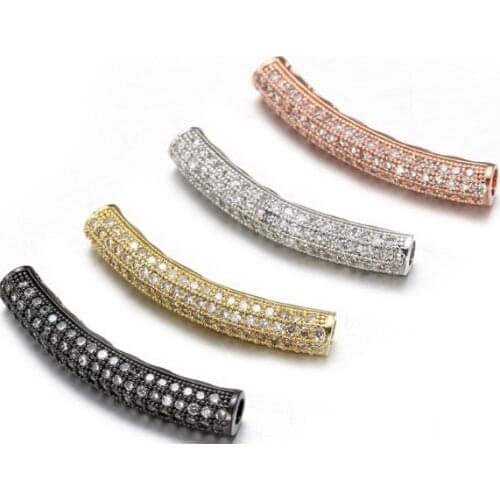 0.8*0.8cm tube spacer micro pave cz zircon cubic zirconia beads metal Crystal bracelet DIY making silver gold plated fg5435
