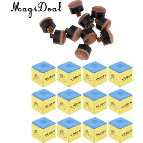 1 Bulk Box (12 Pieces) Blue Premium Pool Cue Chalk & 10pcs Snooker Billiard 10mm Hard Tips Replacement