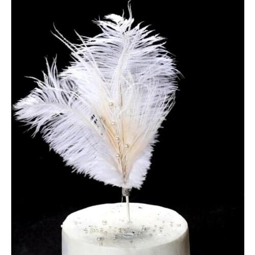 1Pcs Baked Cake Boutique Beautiful Black White Pearl Feather Plug Wedding Birthday Party Dress Up Dessert Decoration